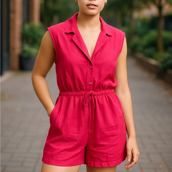 Gilli Pants - GILLI size medium Sleeveless Pink Jumpsuit linen blend hot pink
